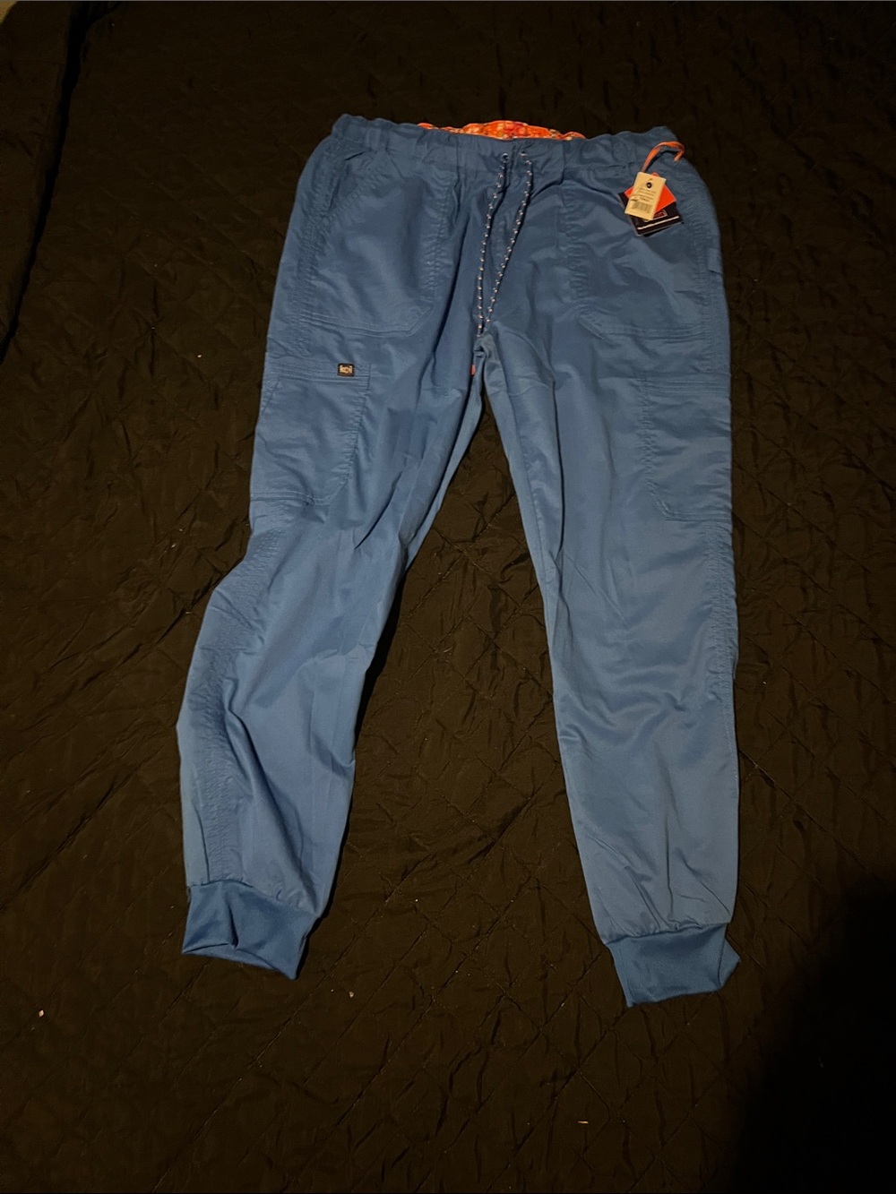 koi Slate Blue Jogger Pants with Orange Waistband Accent